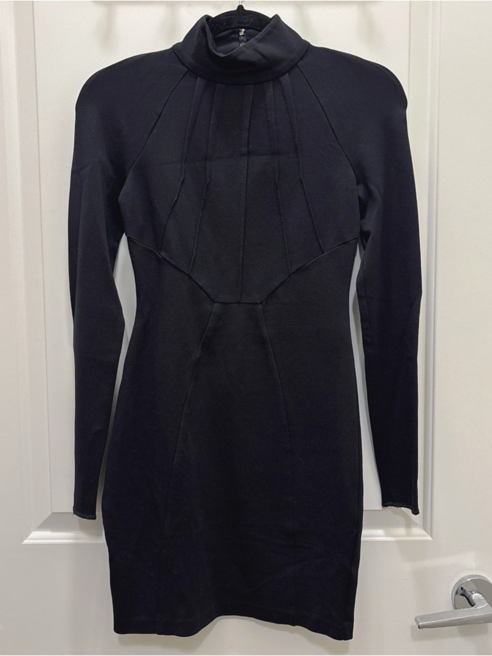 GUESS Sculpted Black Bodycon Mini Dress High Neck XS - Picture 2 of 4